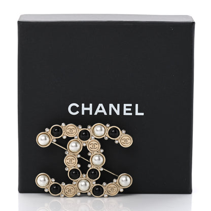Chanel Crystal Pearl Metal Resin Polka Dot CC Brooch Black Gold 5 of 5