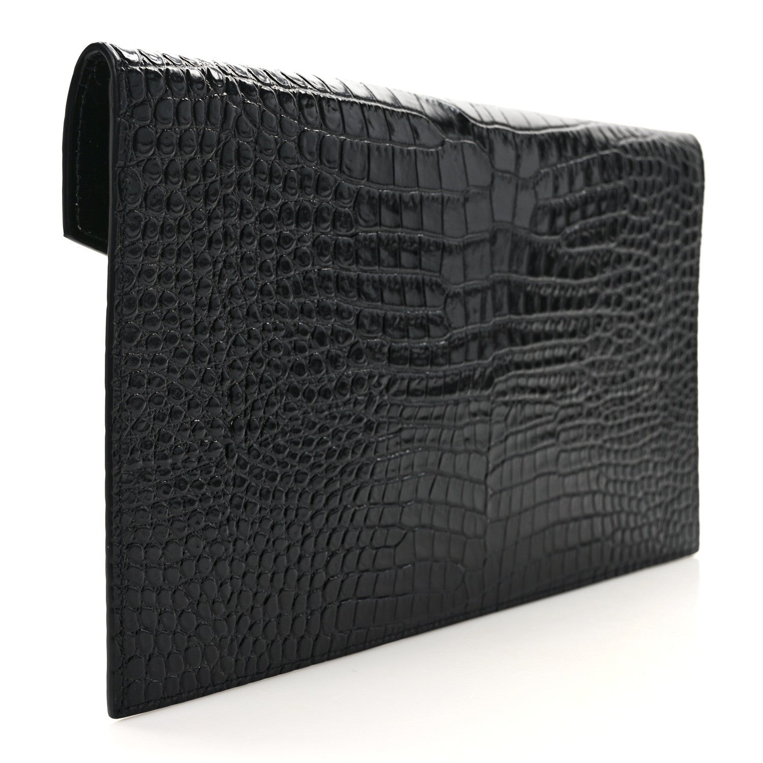 Saint Laurent Calfskin Crocodile Embossed Uptown Monogram Pouch Black 2 of 8