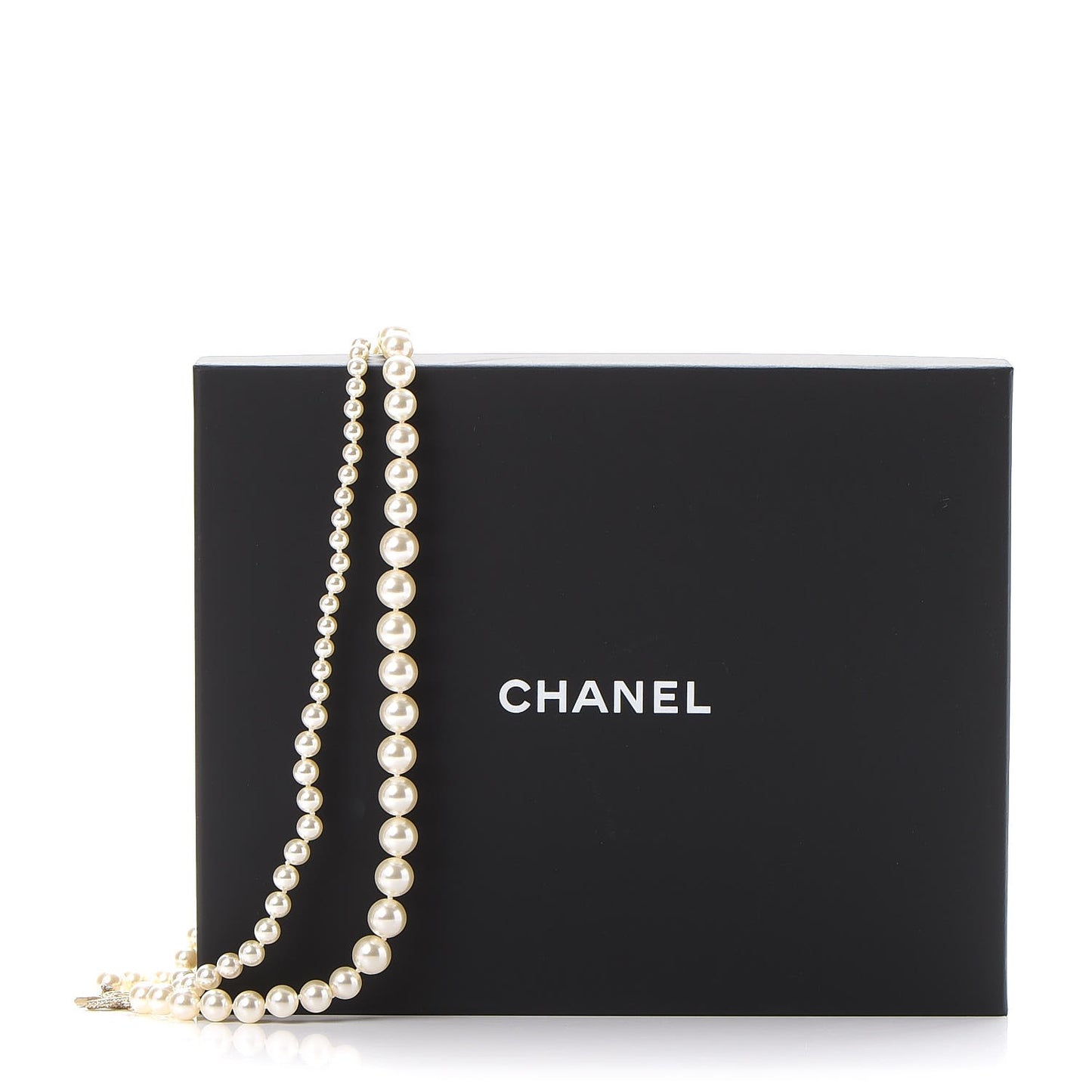 Graduated Pearl Crystal CC Long Necklace Light Gold