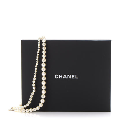 Chanel Graduated Pearl Crystal CC Long Necklace Light Gold 8 of 8