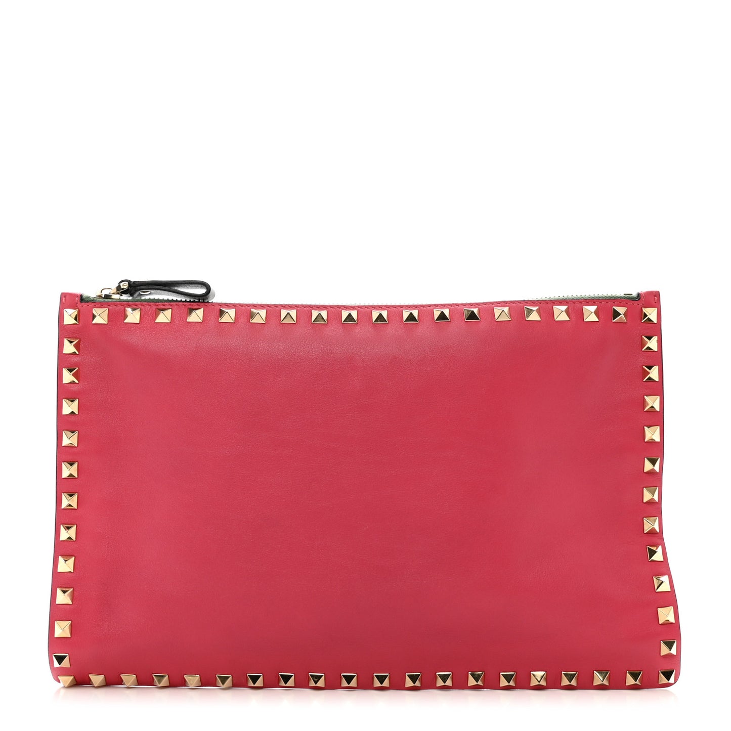 Vitello Large Rockstud Zip Pouch Deep Rose Clover Grey Scarlet