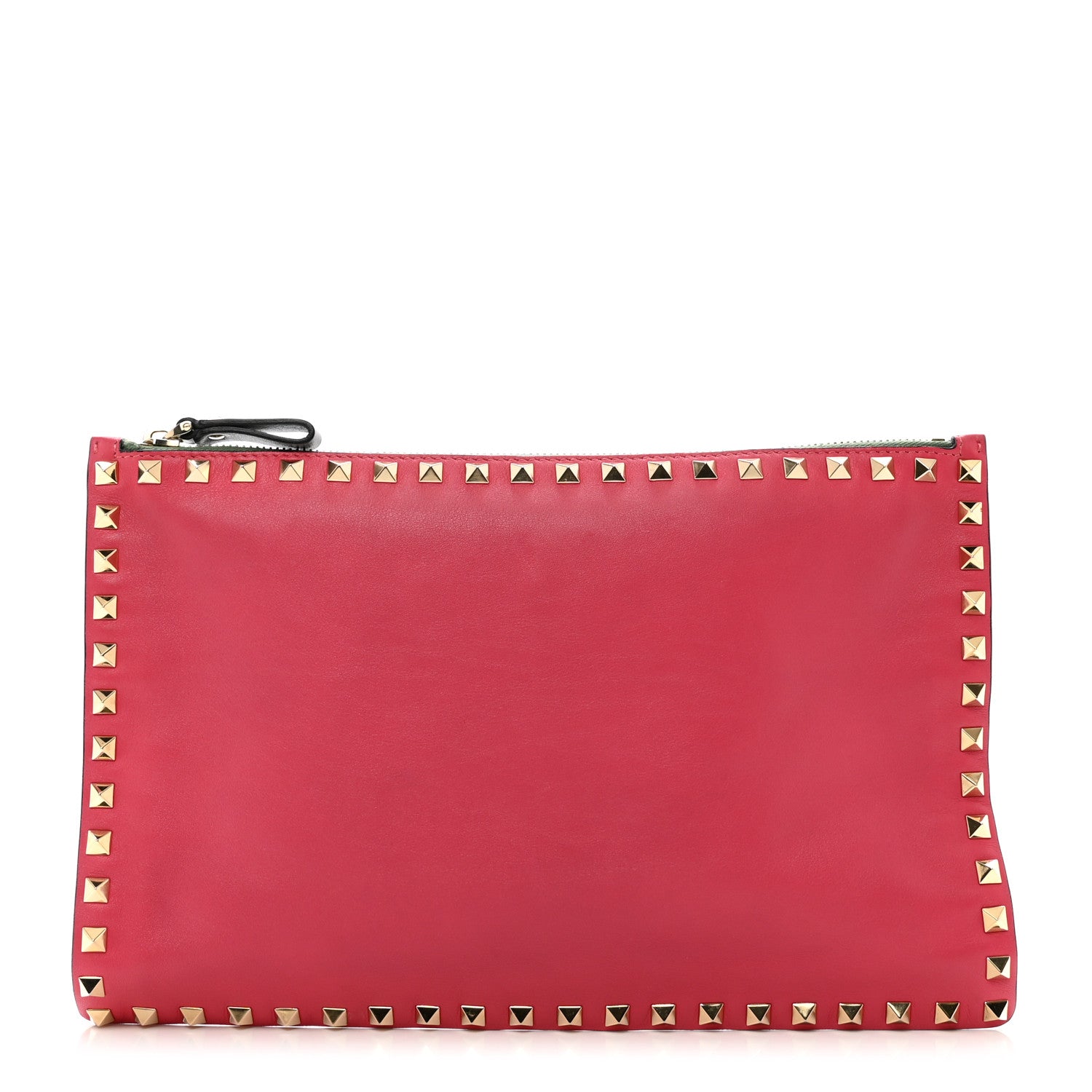 Valentino Garavani Vitello Large Rockstud Zip Pouch Deep Rose Clover Grey Scarlet 1 of 6