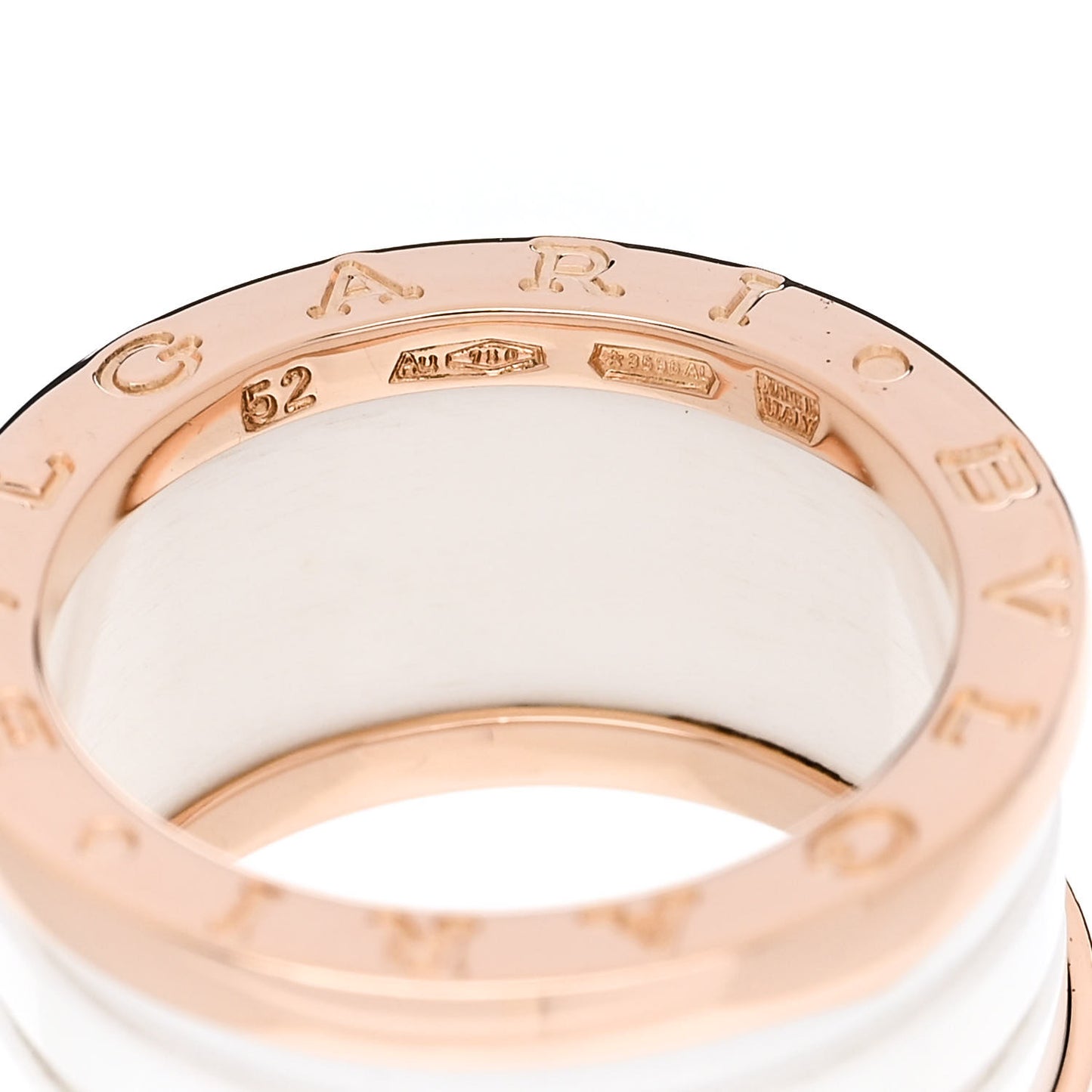 18K Rose Gold White Ceramic B.Zero1 Four-Band Ring 52 6