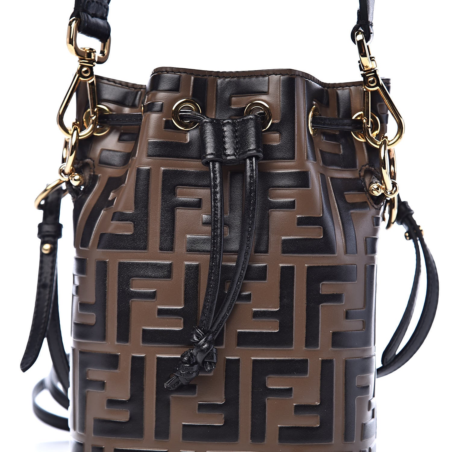Fendi Vitello Liberty F is Fendi Bi-Color FF 1974 Embossed Mini Mon Tresor Bucket Bag Maya Black 12 of 12