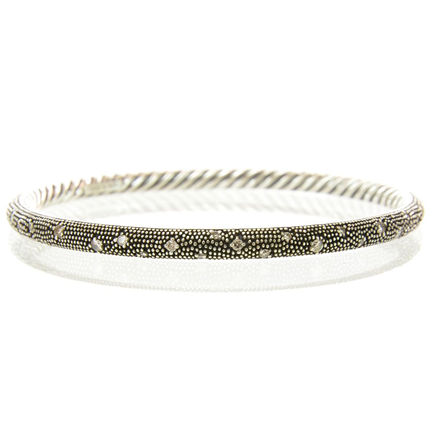 Sterling Silver Diamond 4mm Midnight Melange Bangle Bracelet