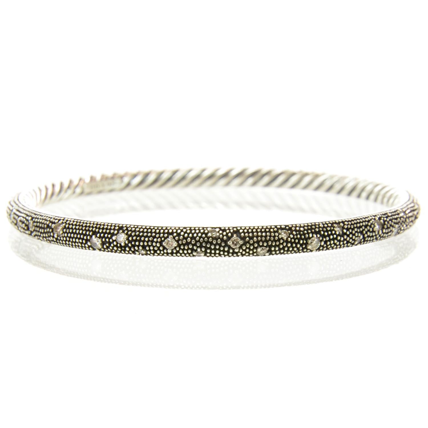 David Yurman Sterling Silver Diamond 4mm Midnight Melange Bangle Bracelet 3 of 6