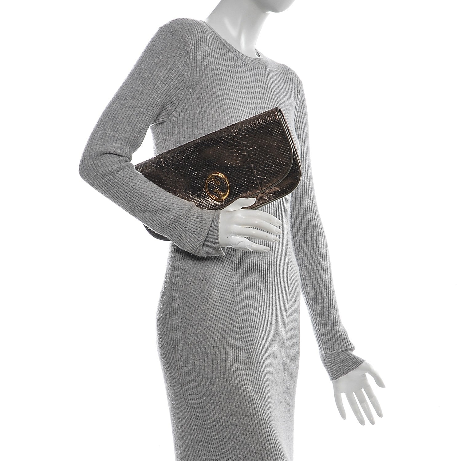 Gucci Metallic Python 1973 Clutch Gold 2 of 6