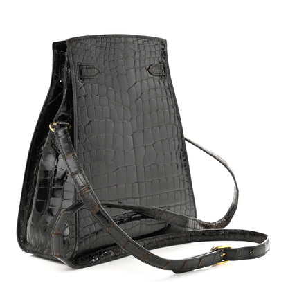 Hermes Shiny Alligator Kelly Sport PM Bag Black 3 of 10