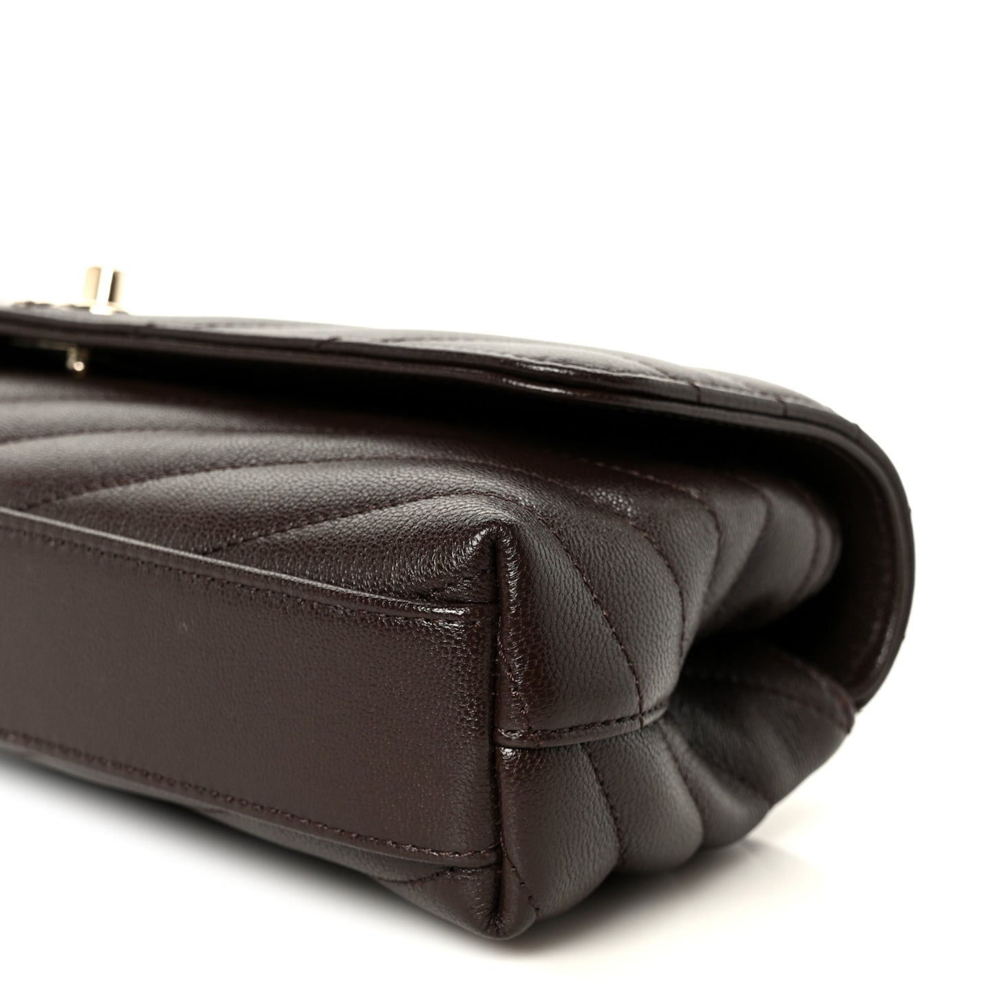 Goatskin Chevron Quilted Maxi East West Coco Handle Flap Dark Brown
