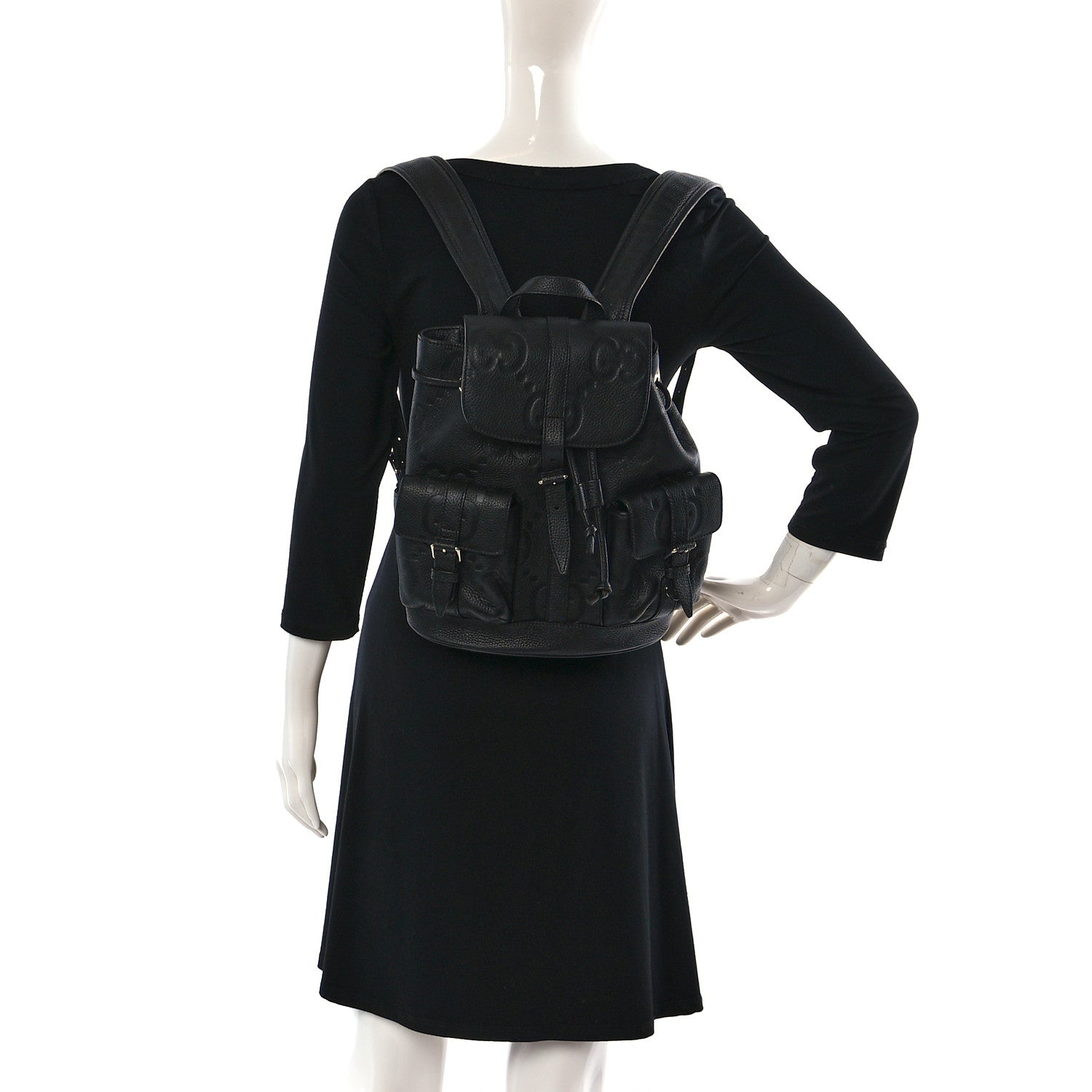 Gucci Calfskin Jumbo GG Embossed Small Backpack Black 2 of 9