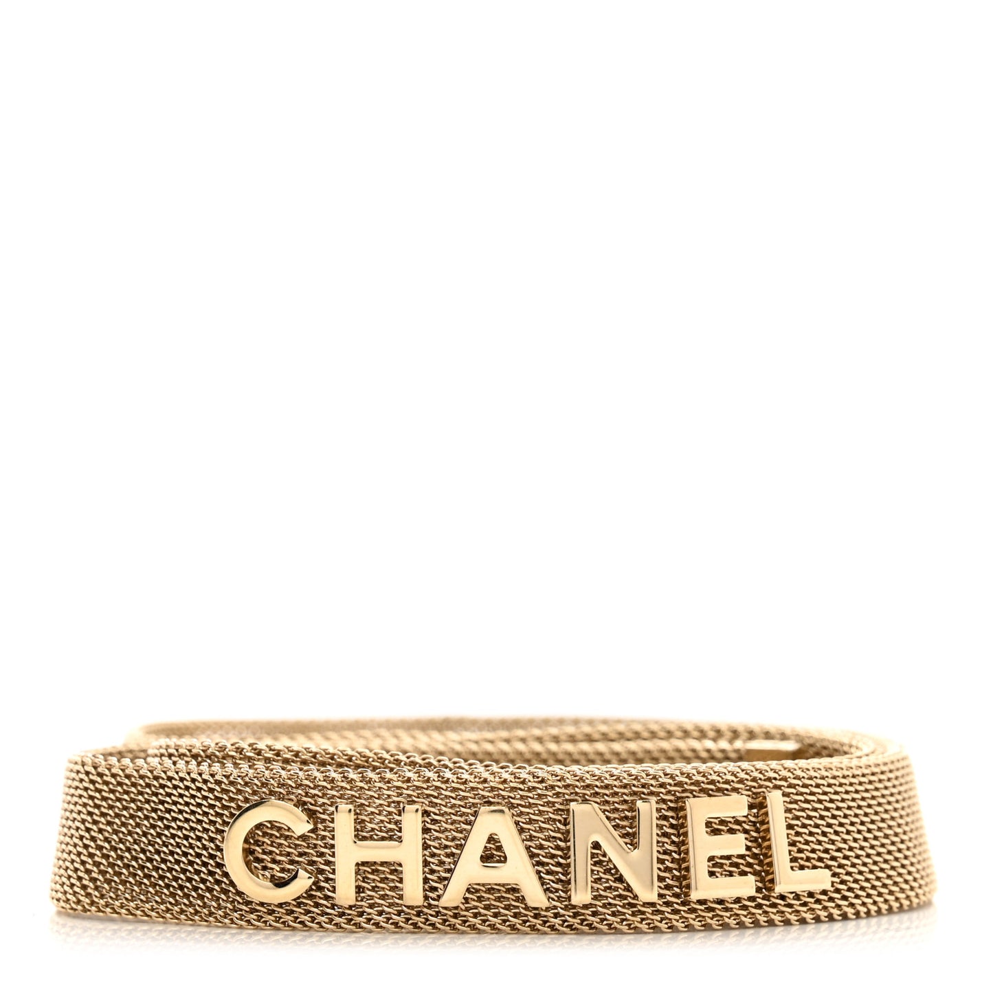 Metallic Mesh Logo Belt Gold