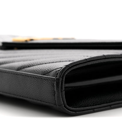 Saint Laurent Grain De Poudre Matelasse Chevron Monogram Chain Wallet Black 11 of 11
