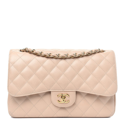 Chanel Caviar Quilted Jumbo Double Flap Light Beige 1 of 22