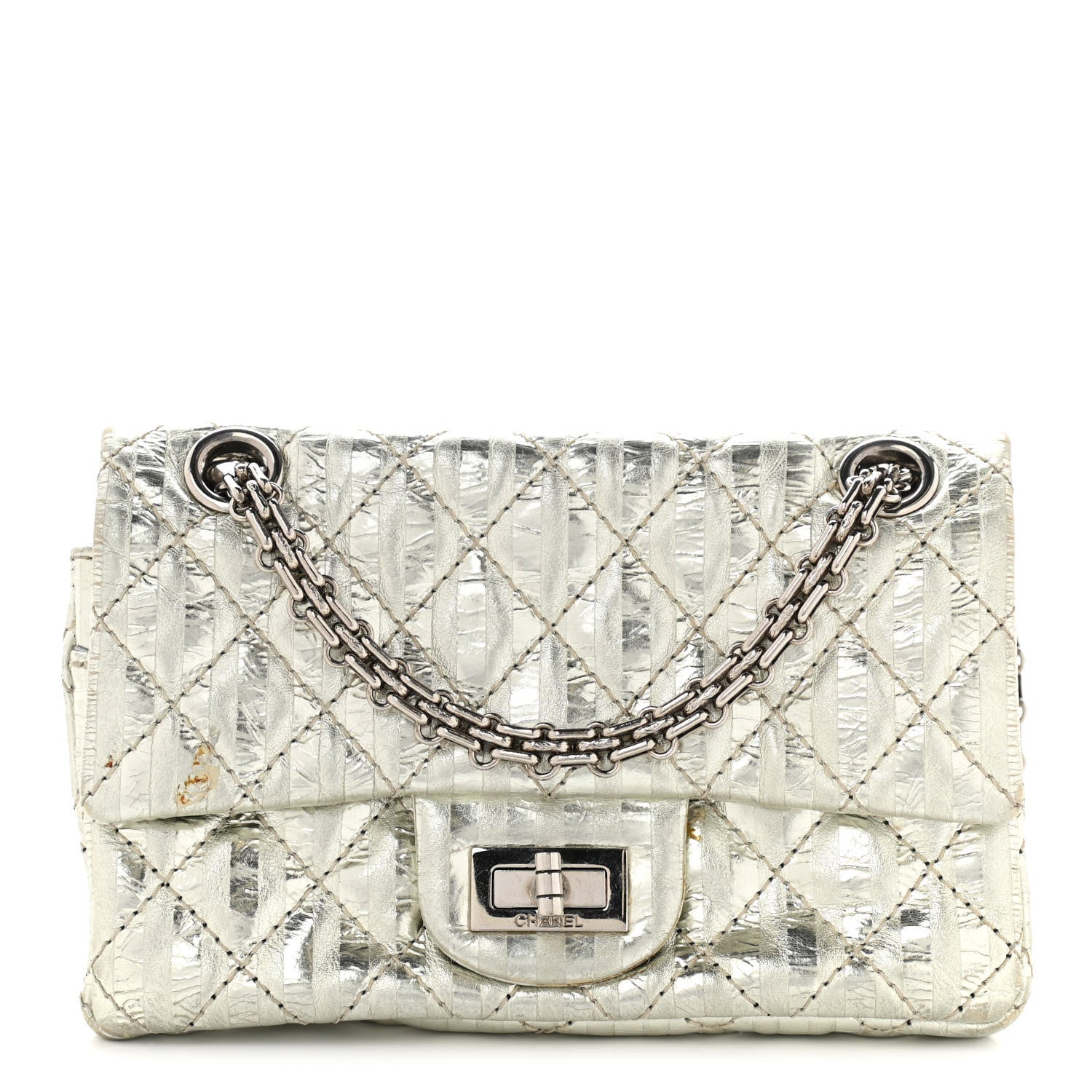 Chanel Metallic Aged Calfskin Striped Accordion Reissue 2.55 Mini Flap 1 of 18