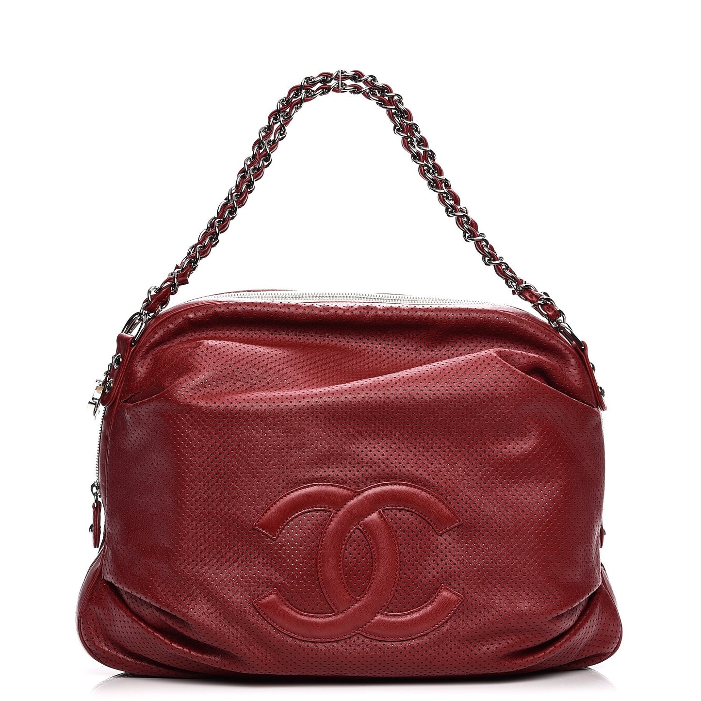 Lambskin Perforated Baseball Spirit Ligne Bag Dark Red