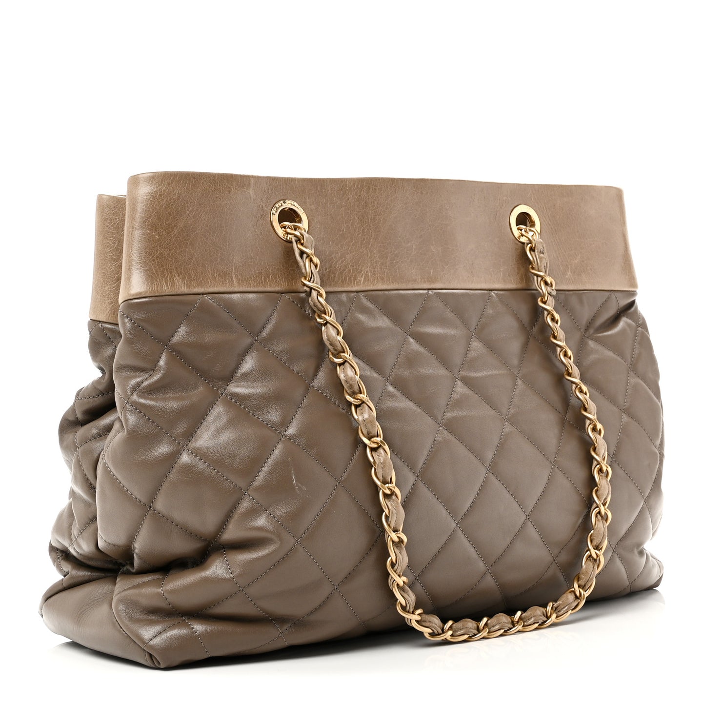 Calfskin Quilted Large Soft Elegance Tote Brown