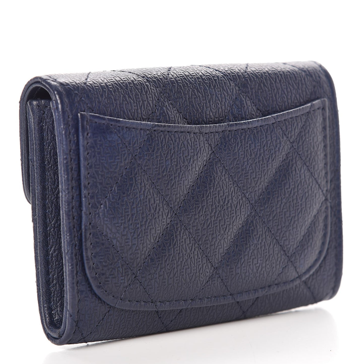Letter Calfskin Embossed Quilted Card Holder Dark Blue