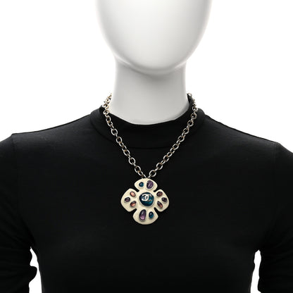 Chanel Enamel Gripoix Flower Necklace White Multicolor 2 of 4