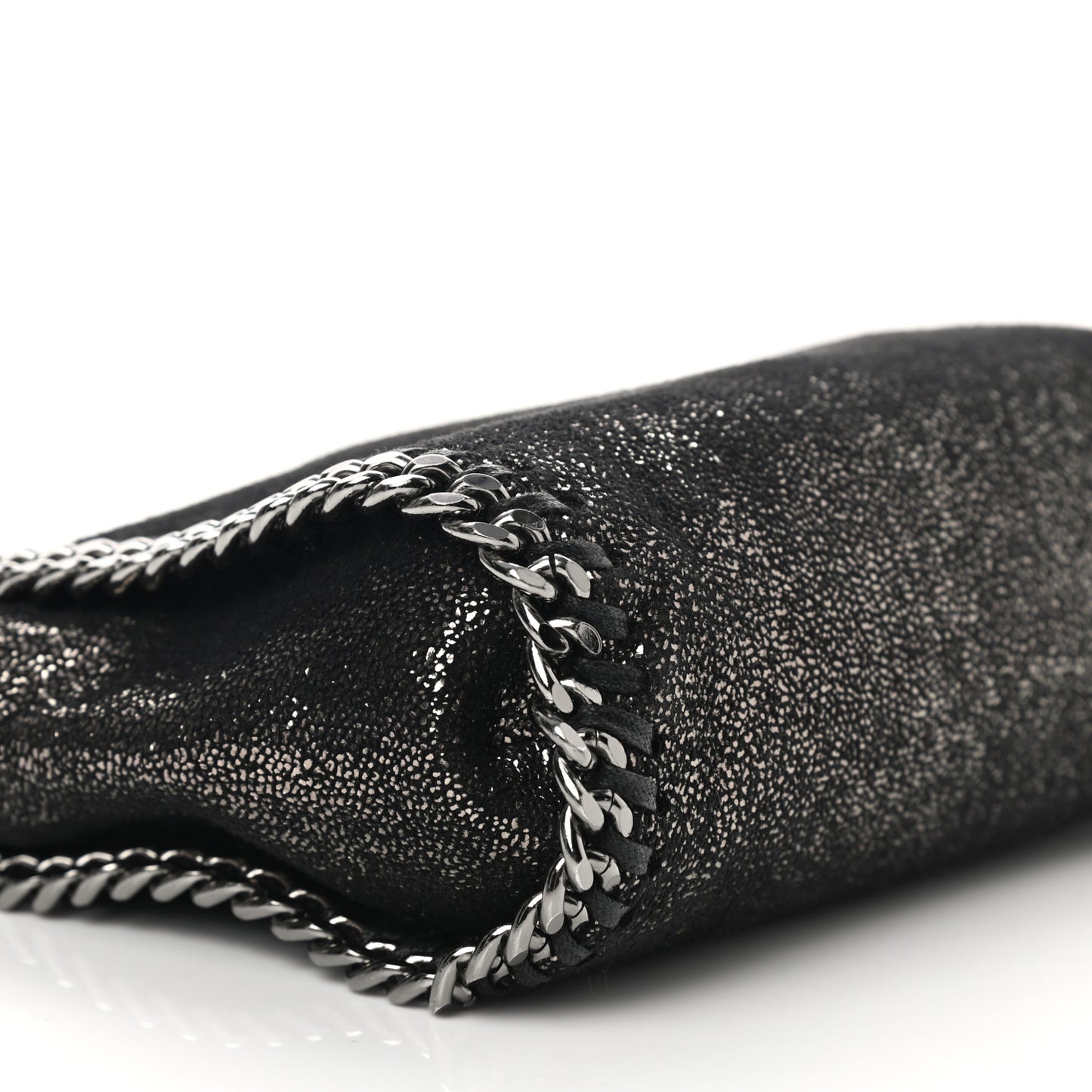 Chamois Shiny Dotted Tiny Falabella Fold Over Tote Ruthenium