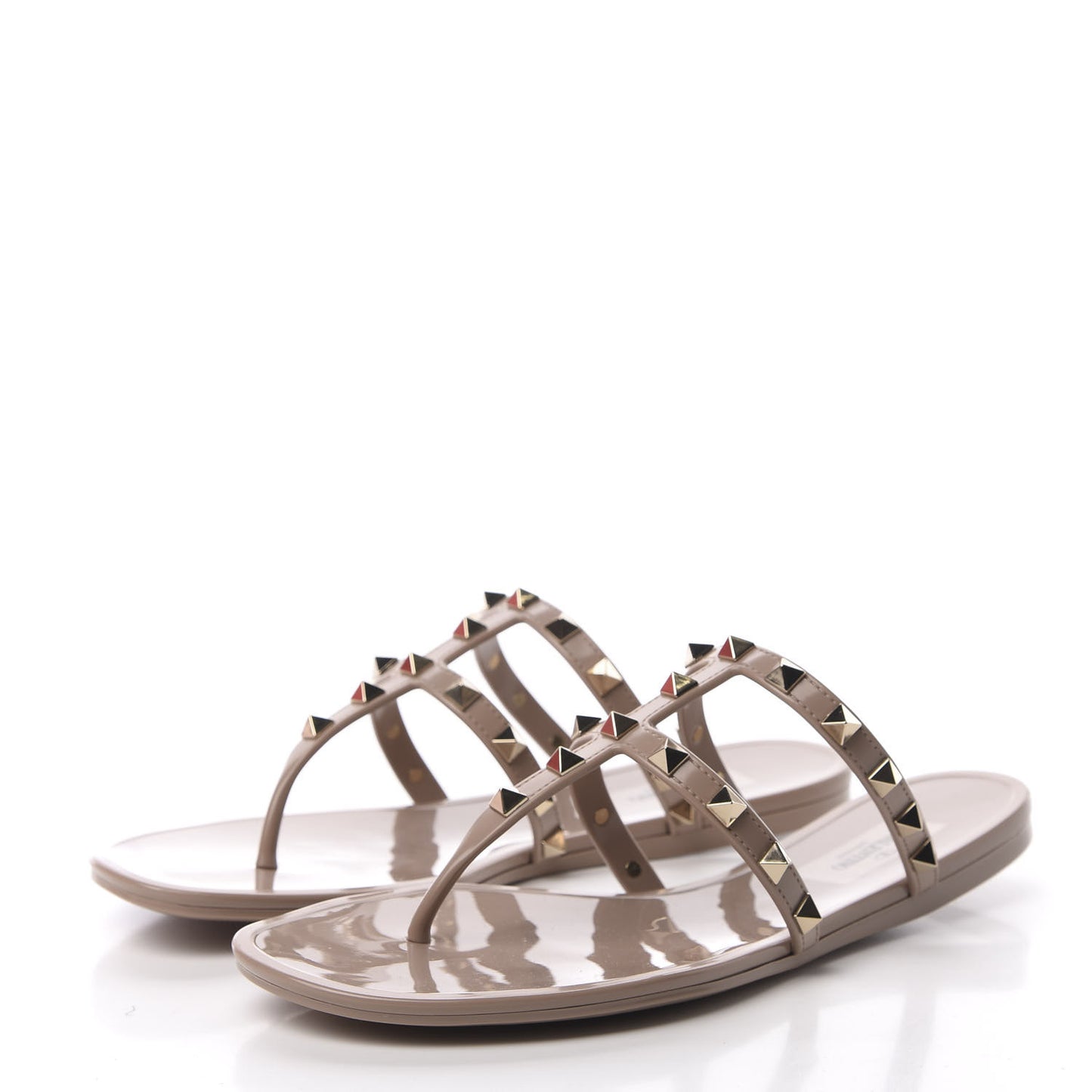 PVC Jelly Rockstud Caged Flat Thong Sandals 38 Poudre