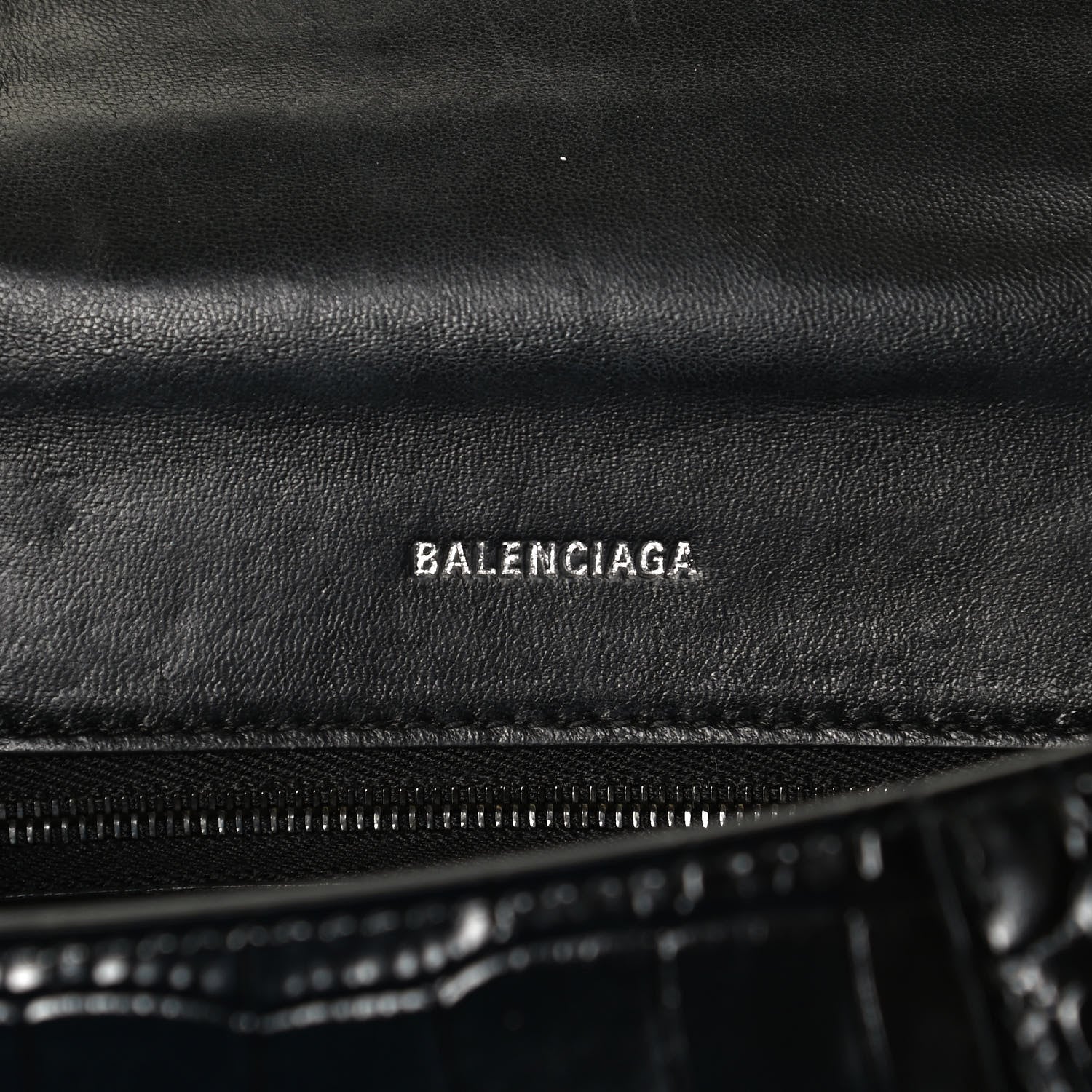 Balenciaga Shiny Calfskin Monochrome Crocodile Embossed Small Hourglass Top Handle Bag Black 6 of 11