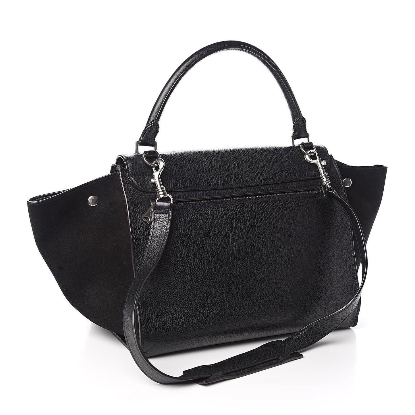 Drummed Calfskin Suede Medium Trapeze Black