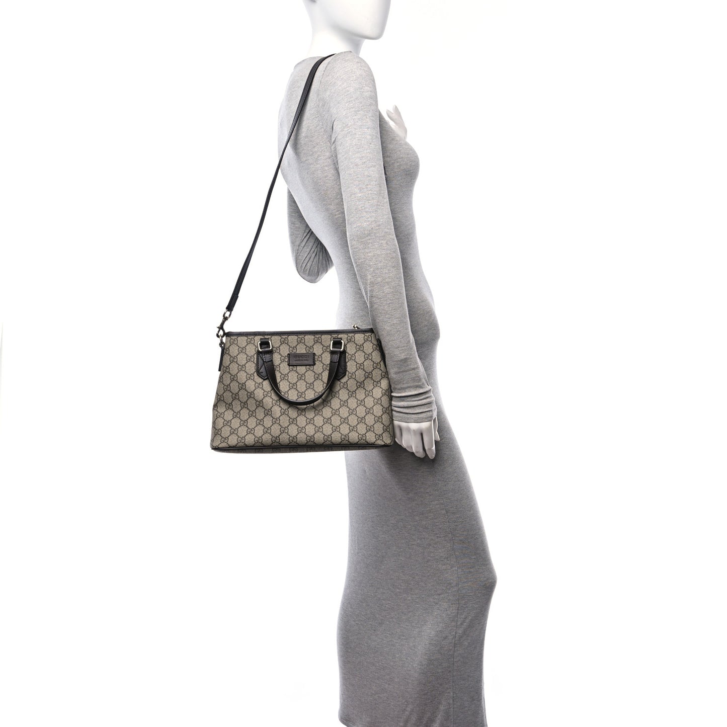 GG Supreme Monogram Small Zippered Tote Dark Brown