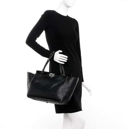 Valentino Garavani Vitello Medium Rockstud Tote Black 2 of 9