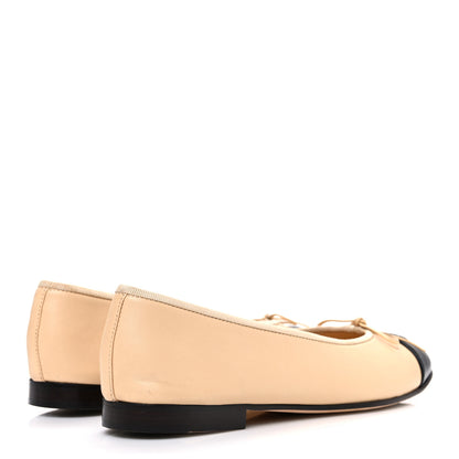 Chanel Lambskin Cap Toe CC Ballerina Flats 40.5 Beige Black 5 of 11