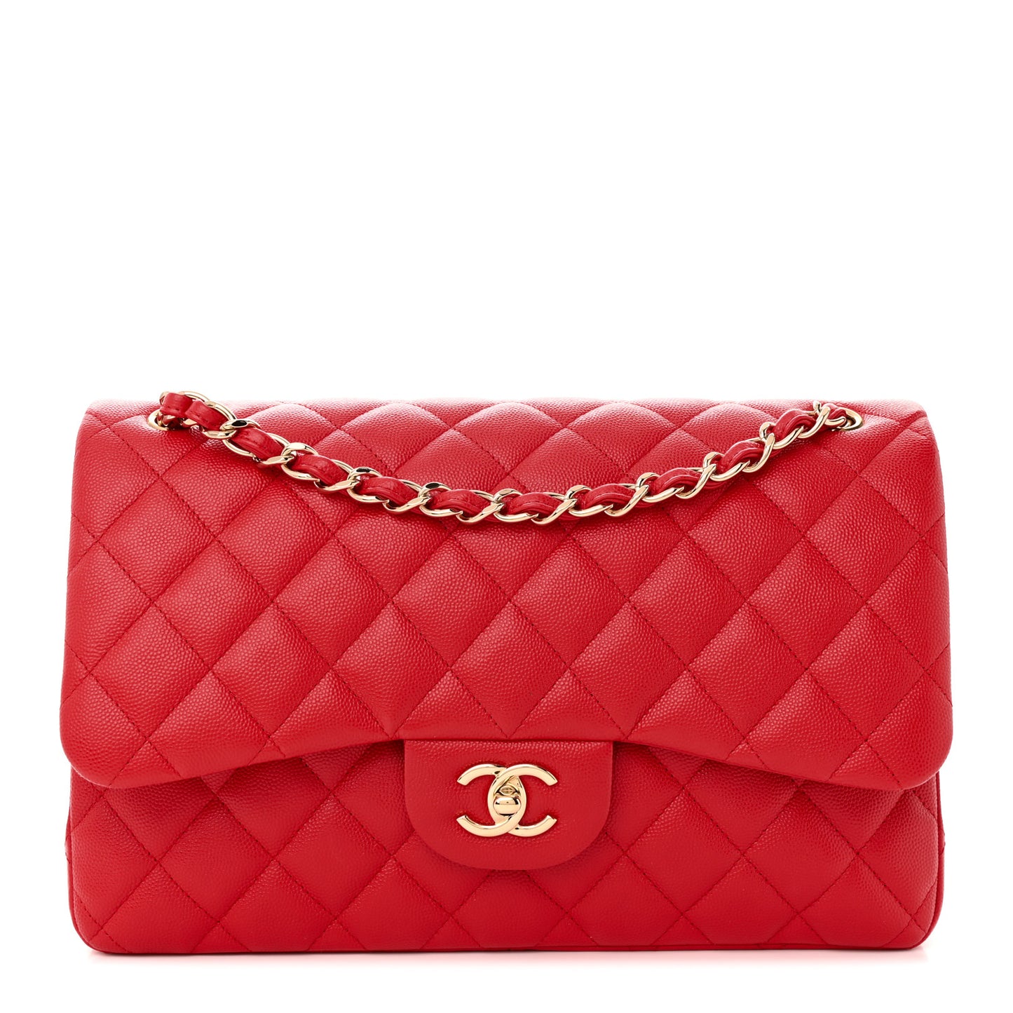 Caviar Quilted Jumbo Double Flap Red