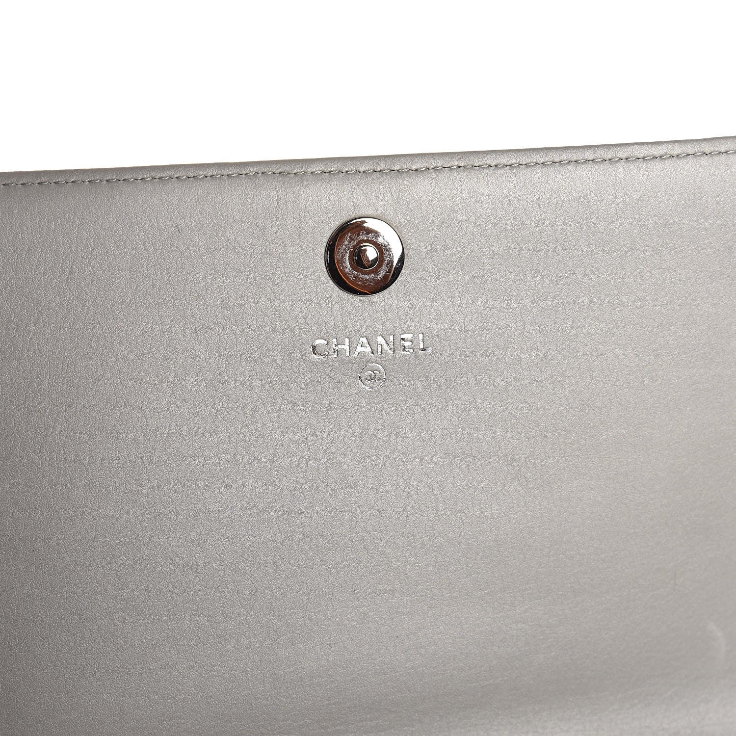 Chanel Calfskin Chevron Quilted Boy Wallet On Removable Chain WOC Grey 7 of 11
