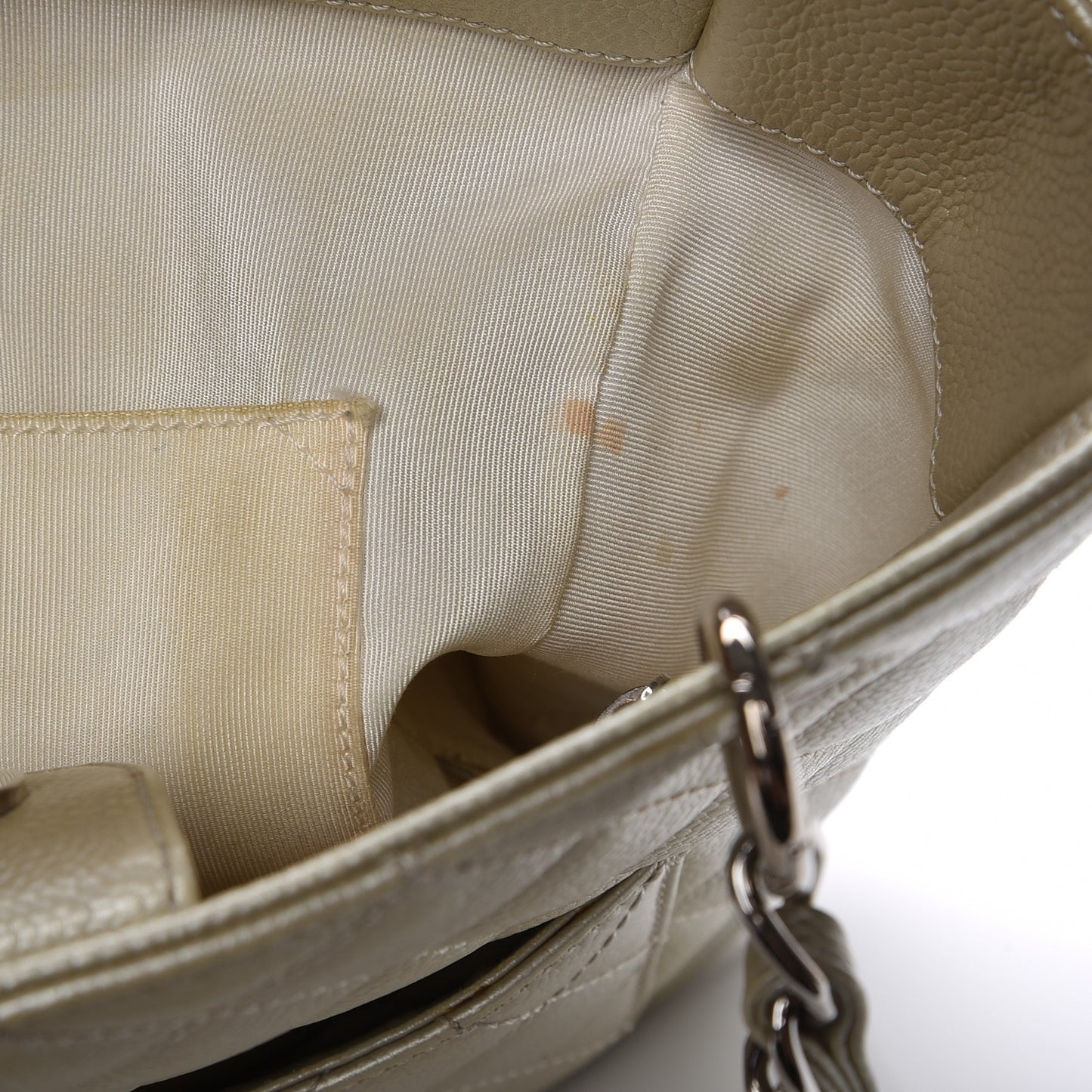 Caviar Quilted Petit Shopping Tote PST Pearl
