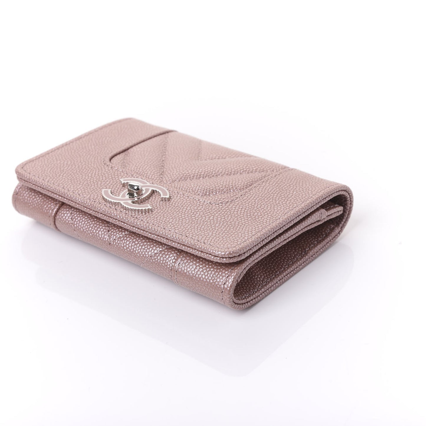 Metallic Caviar Chevron Quilted Vintage Mademoiselle Flap Card Holder Pink