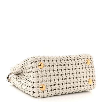 Fendi Nappa Intreccio Stacked Bar Mini Peekaboo Iconic Satchel White 4 of 11