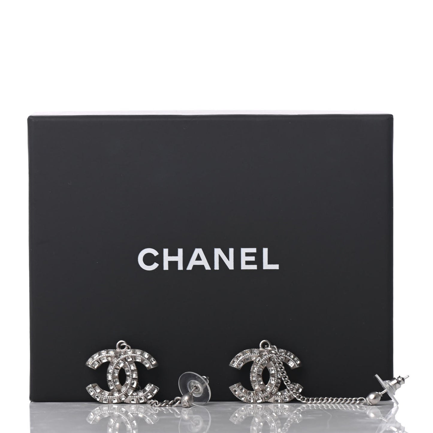 Baguette Crystal CC Drop Earrings Silver