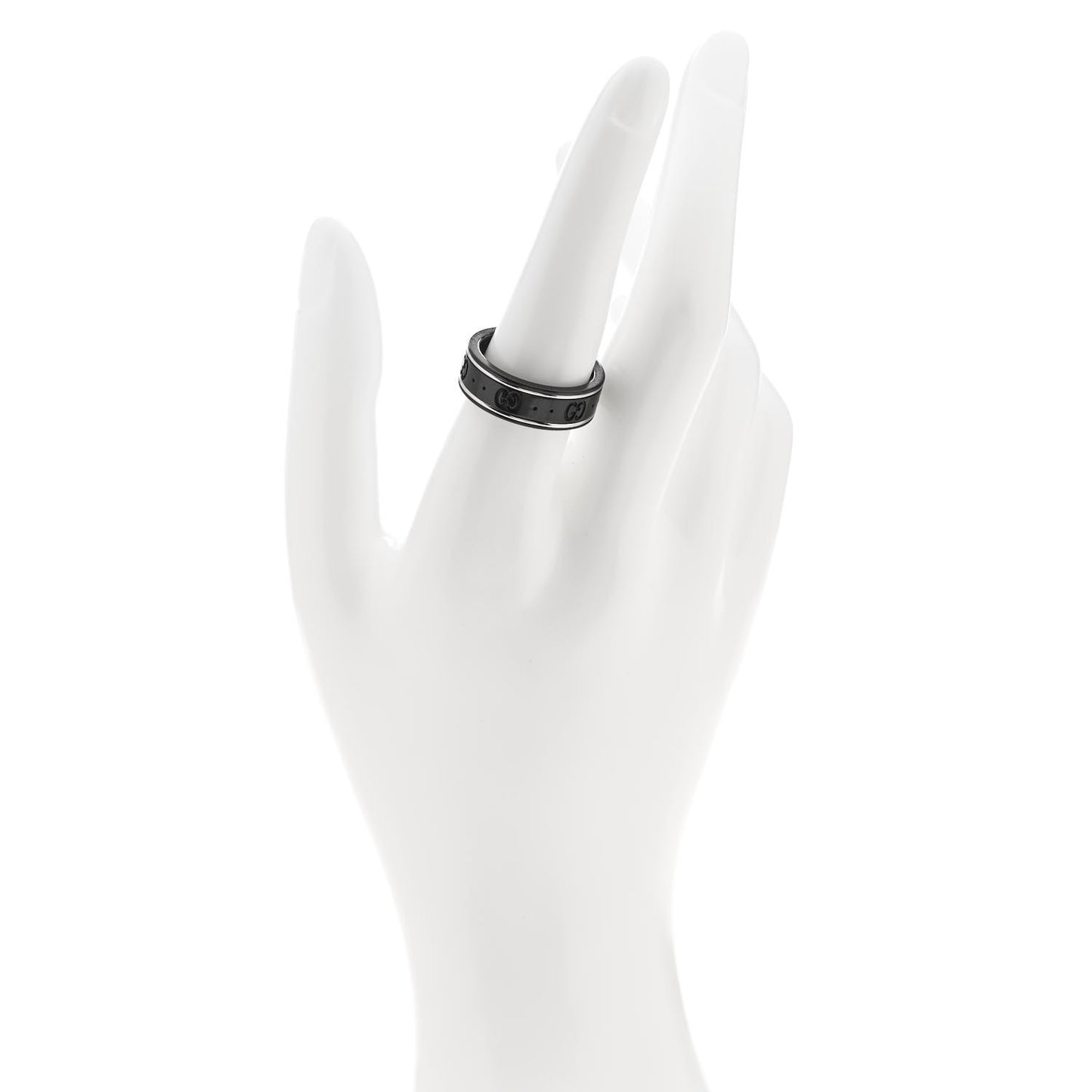 Black Synthetic Corundum 18K White Gold 7mm Icon Band Ring 57 8