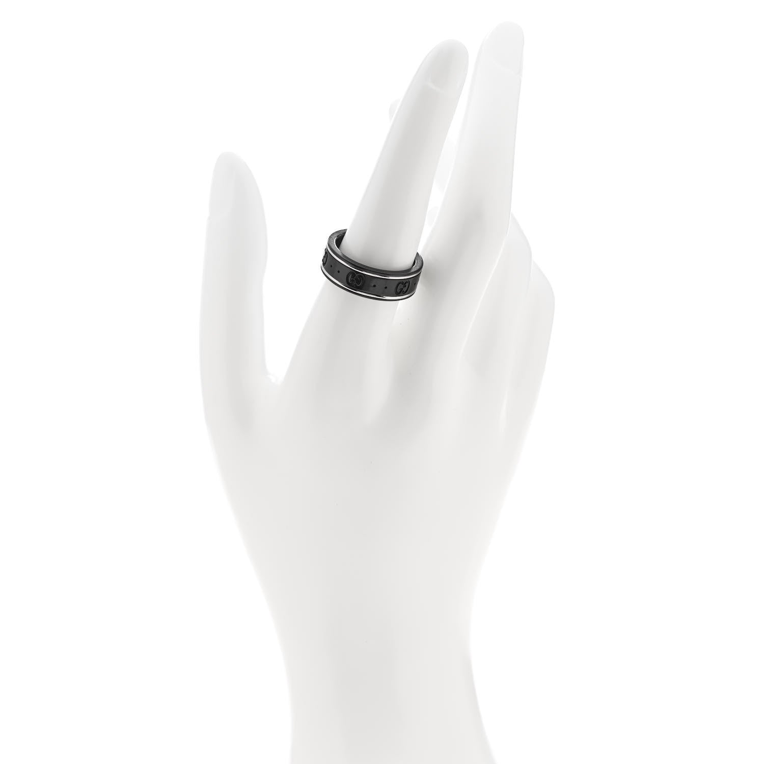 Gucci Black Synthetic Corundum 18K White Gold 7mm Icon Band Ring 57 8 2 of 8