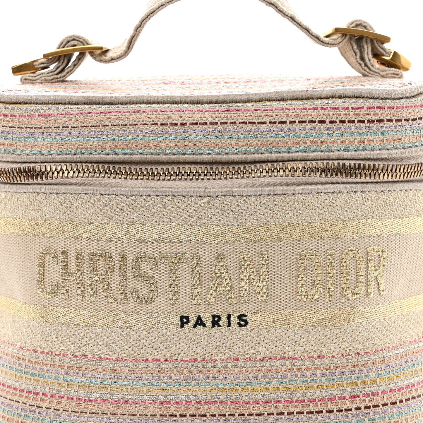 Canvas Embroidered Stripes Diortravel Vanity Case Multicolor