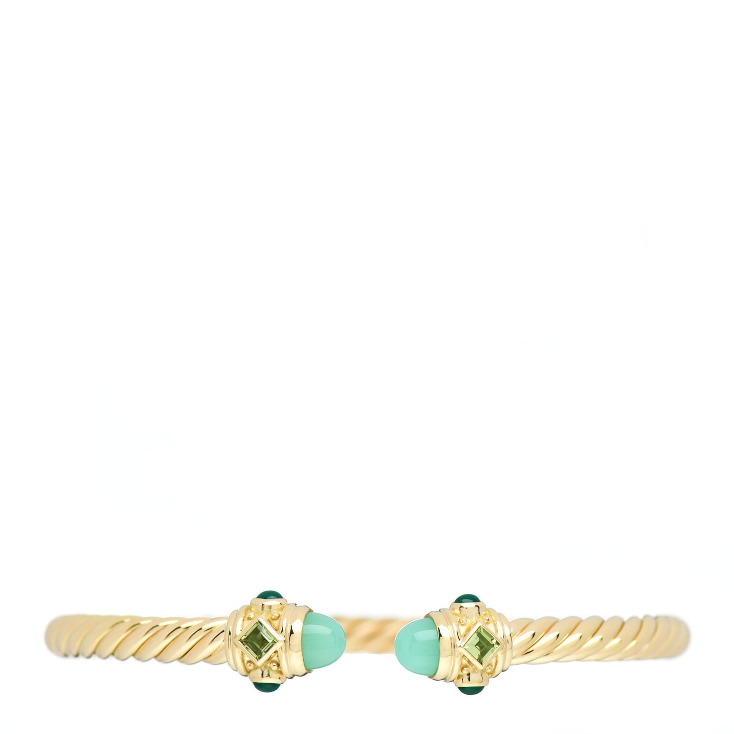 18K Yellow Gold Chrysoprase Peridot Chalcedony 5mm Renaissance Bracelet