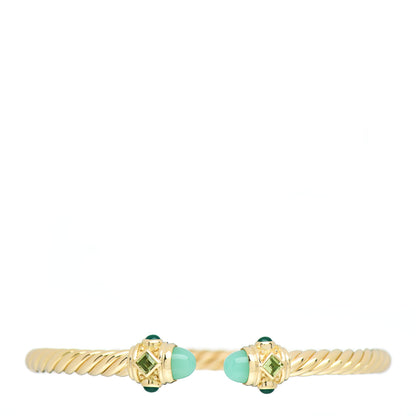 David Yurman 18K Yellow Gold Chrysoprase Peridot Chalcedony 5mm Renaissance Bracelet 1 of 4