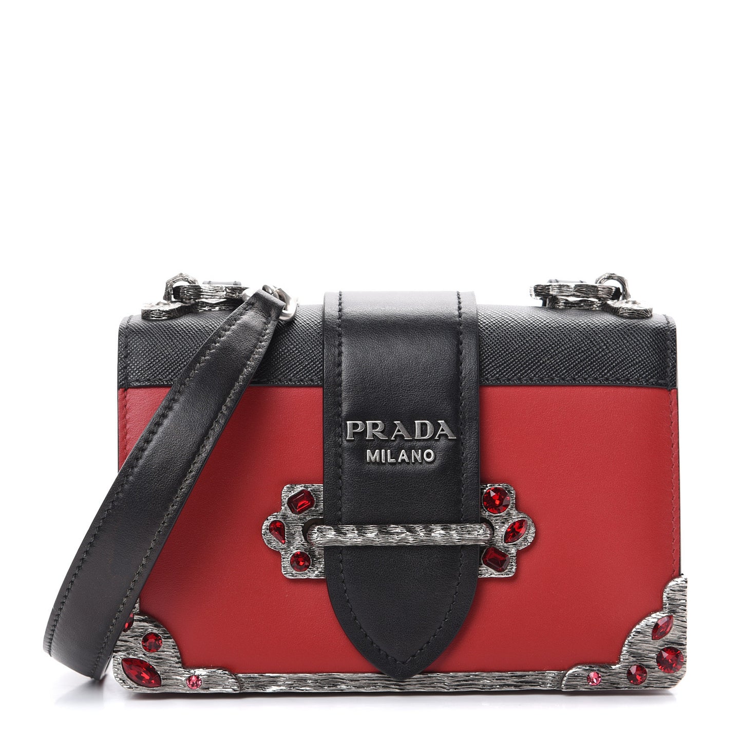 City Calfskin Saffiano Crystal Cahier Bag Fuoco Black