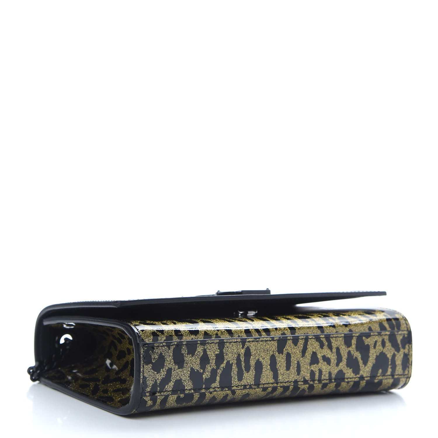 Saint Laurent Patent Glitter Leopard Small Classic Monogram Kate Chain Wallet Black Gold 4 of 8
