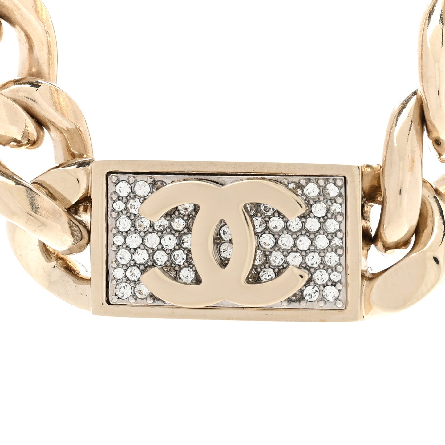 Crystal CC Chain Link Choker Necklace Gold