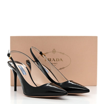 Prada Saffiano Vernice Slingback Pumps 39 Black 8 of 8