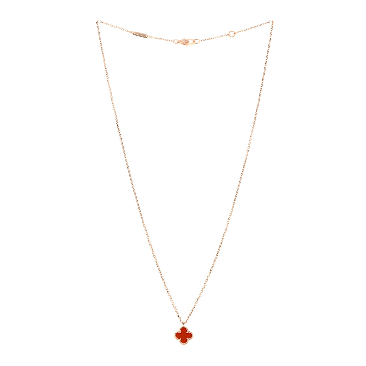 Van Cleef & Arpels 18K Rose Gold Carnelian Sweet Alhambra Pendant Necklace 3 of 6