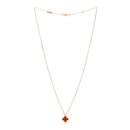 Van Cleef & Arpels 18K Rose Gold Carnelian Sweet Alhambra Pendant Necklace 3 of 6