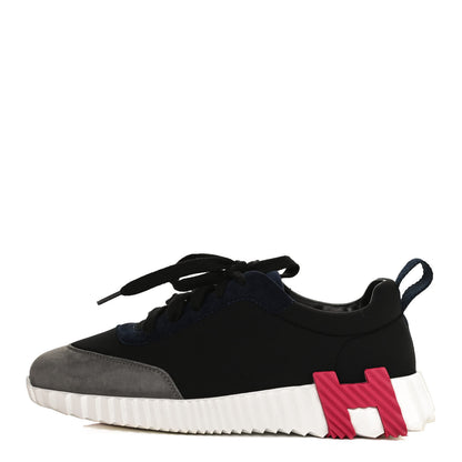 Hermes Technical Canvas Suede Goatskin Womens Bouncing Sneakers 36.5 Black Gris Osmium 1 of 8