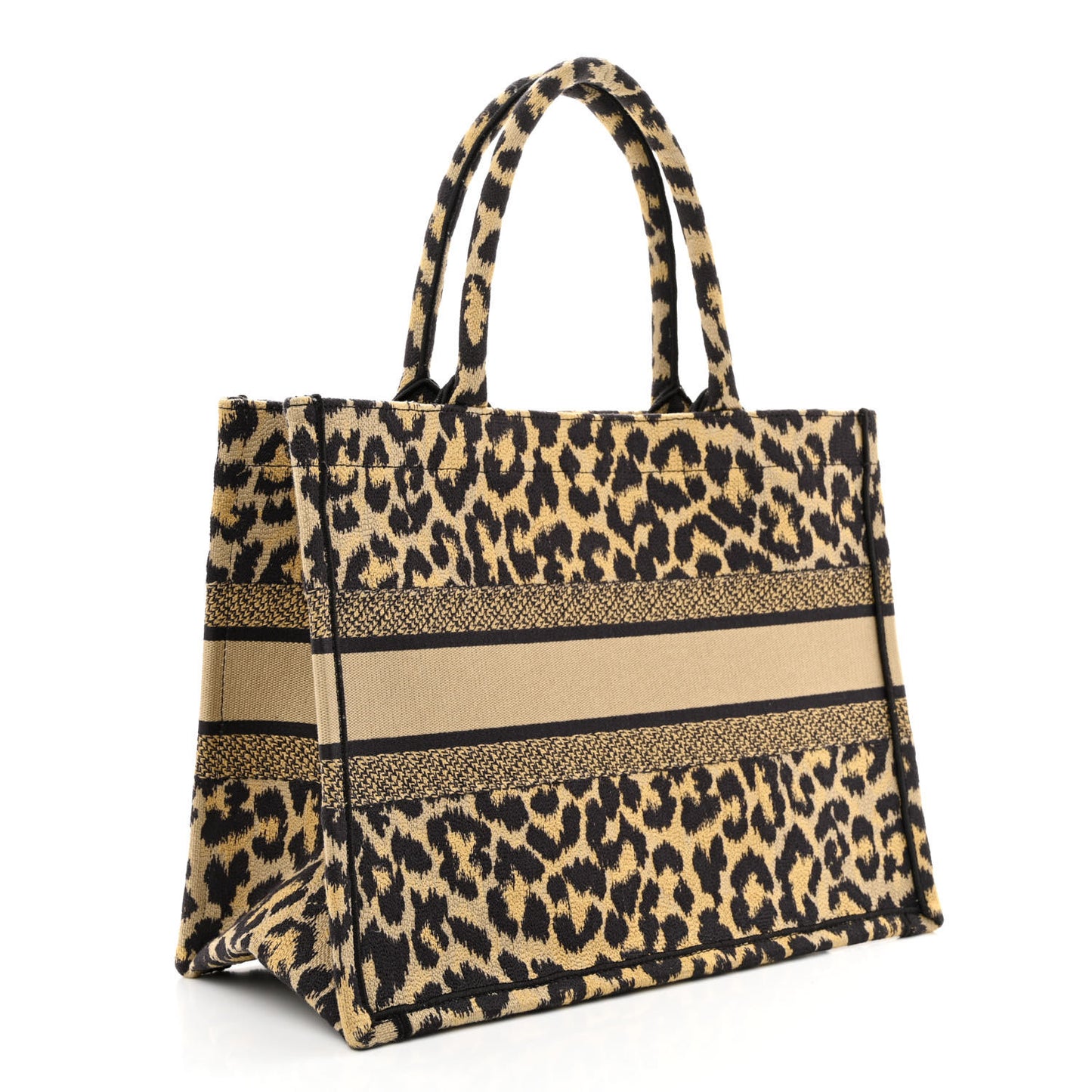Canvas Mizza Embroidered Medium Leopard Book Tote Beige