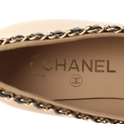 Chanel Lambskin Grosgrain Chain Cap Toe Flats 37 Beige Black 8 of 9