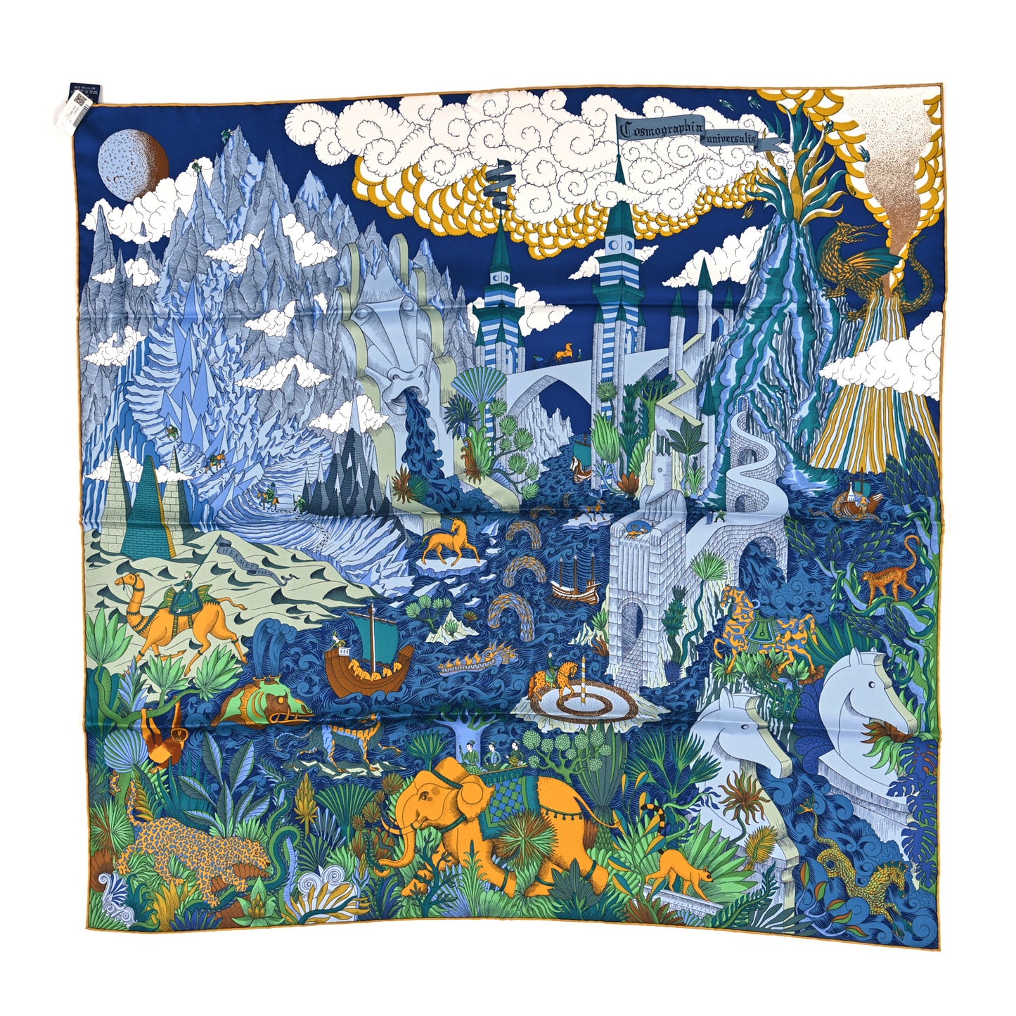 Silk Cosmographia Universalis Scarf 90 Bleu Nuit Vert Miel